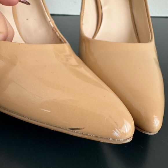 $5/$35 Nine West Patent Leather Nude Tan Pump Career Office Wear Size 6 Almond - Picture 9 of 15